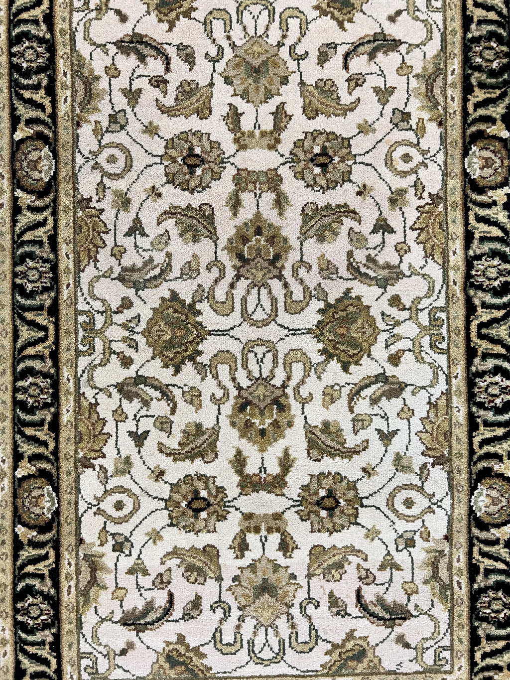 Small Indo Mahal Rug 2.5 x 4, Wool Indian Oriental Carpet, Hand Knotted Handmade Vintage Traditional Rug, Beige Tan Black
