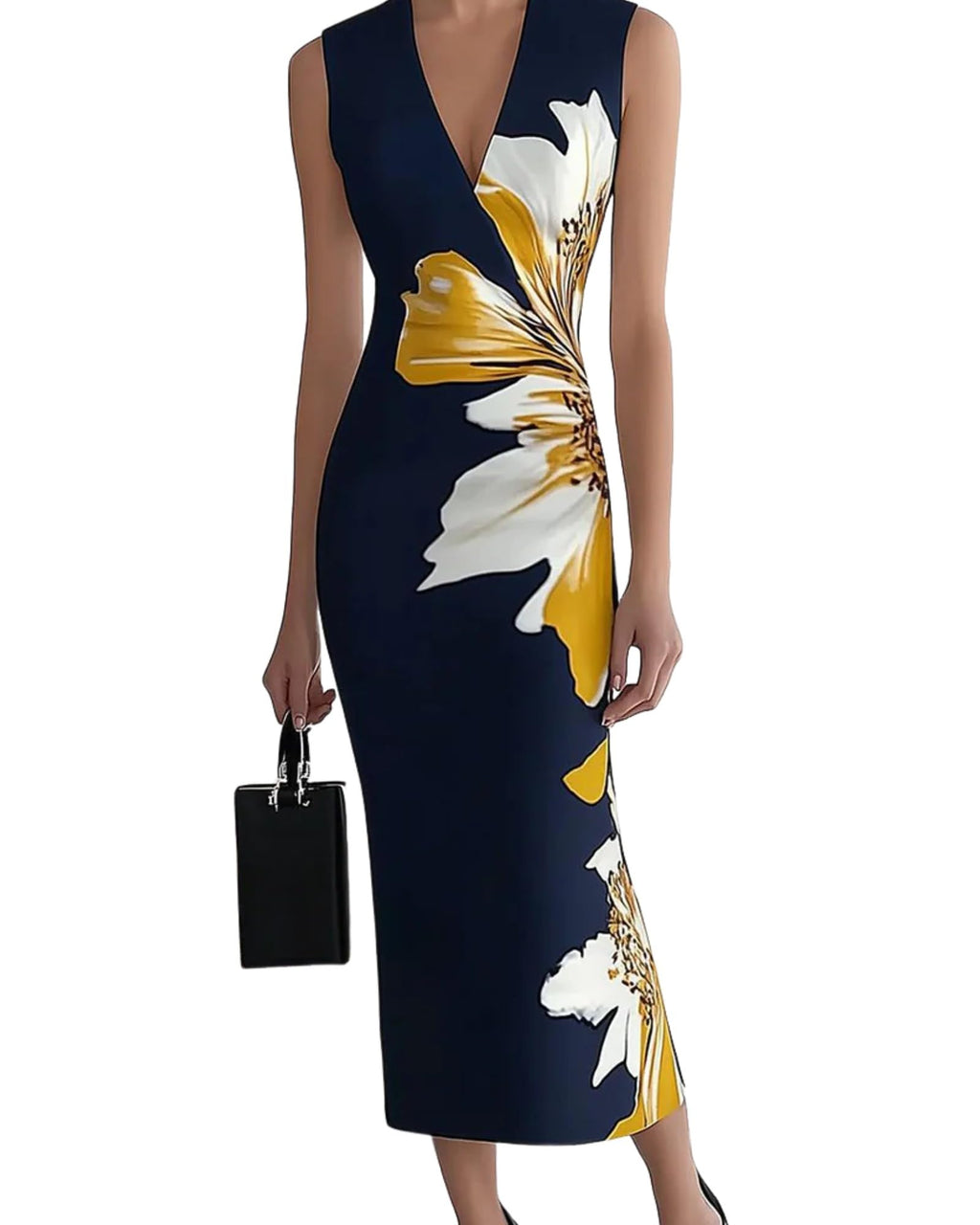 HVT Womens Floral Halter Maxi Dress Sleeveless Bodycon Wedding Guest Party