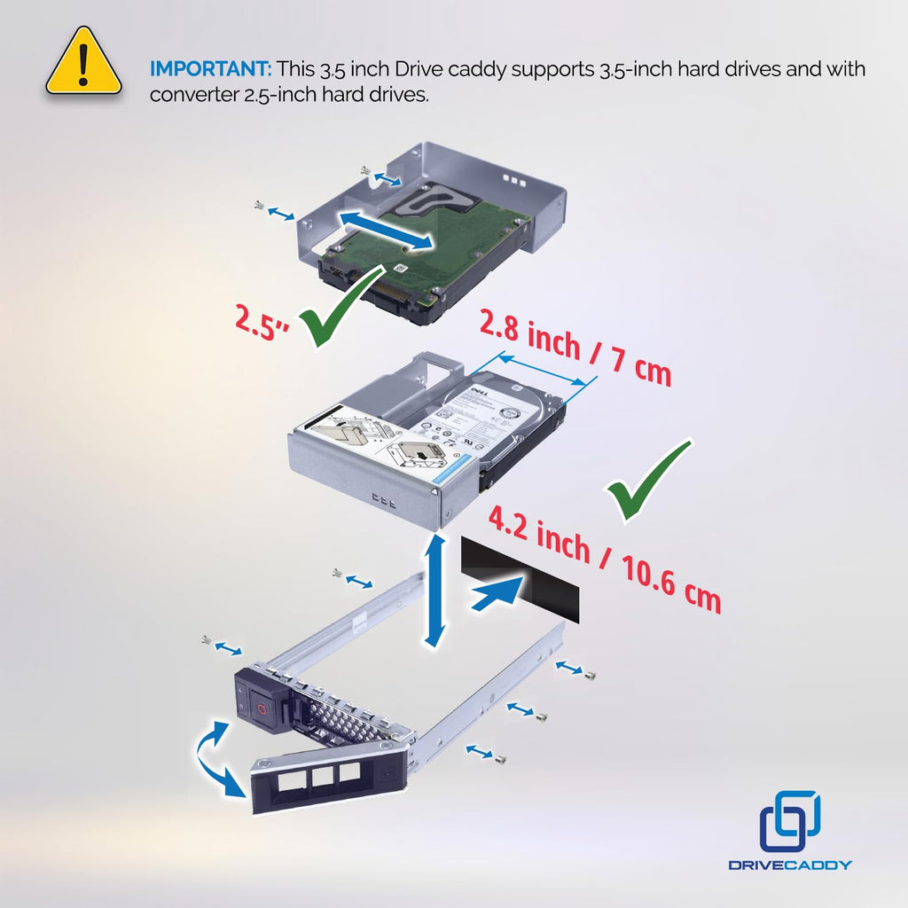 DRIVECADDY 3-Pack 3.5" Hard Drive Caddy 2.5" to 3.5" Adapter Dell Servers