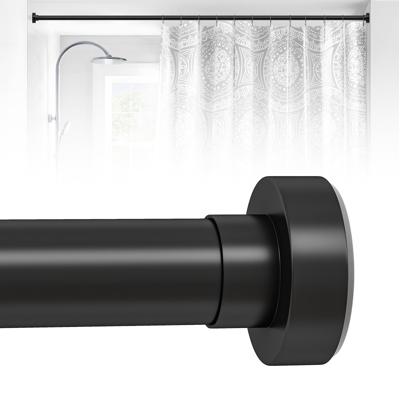 HTZON Adjustable Tension Shower Curtain Rod 34-43in Black Heavy Duty Iron