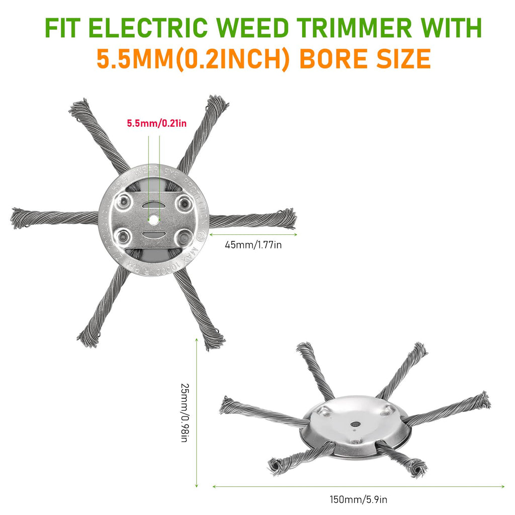 Generic Steel Wire Grass Trimmer Head 6 Inch 2PCS Silver Spindle 0.2in