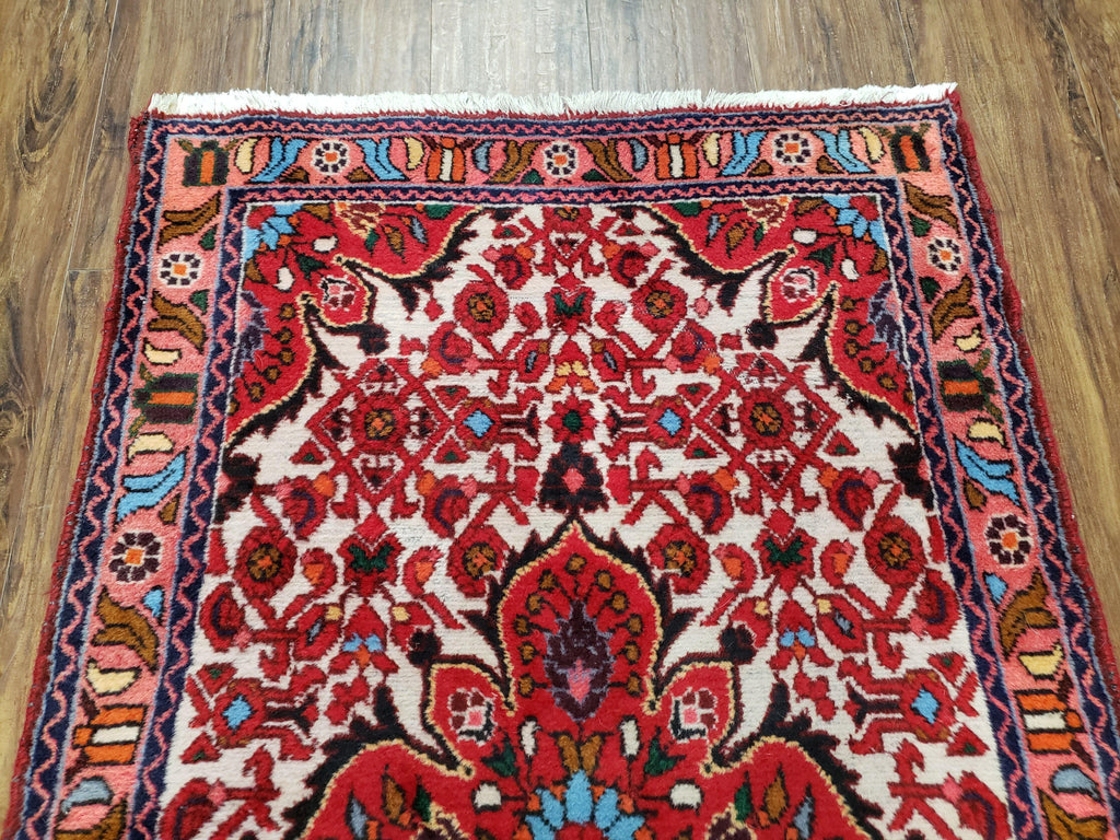 3' 2' X 5' 1" Handmade Floral Wool Rug Red Beige /Ivory