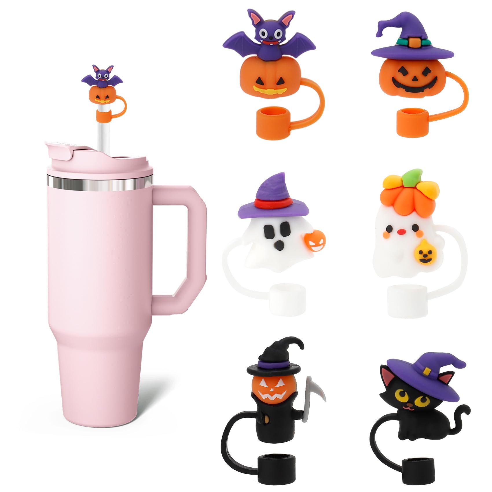LmashRbaiw 6PCS Silicone Ghost Straw Toppers for Stanley Cups Halloween