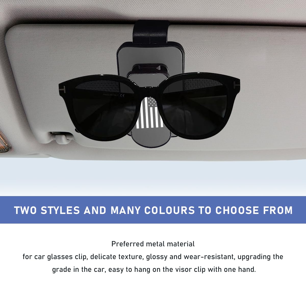 povtii Car Sun Visor Sunglasses Holder US Flag Gray Multi-Function Clip