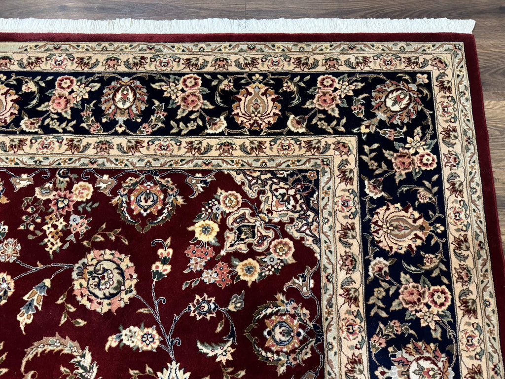 Sino Persian Rug 9x11, Burgundy and Navy Blue, Fine 200 KPSI, Floral Allover