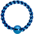 16G 5/16" Light Blue IP So Twisted Captive Style Seamless Ring
