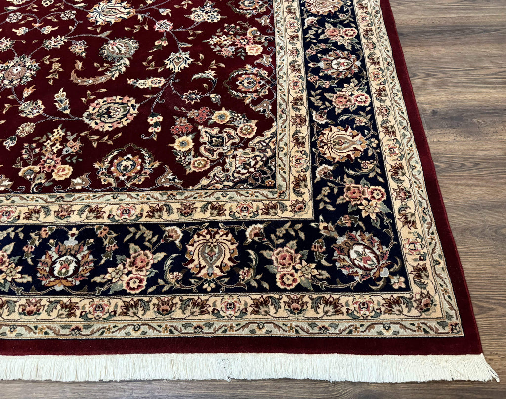Sino Persian Rug 9x11, Burgundy and Navy Blue, Fine 200 KPSI, Floral Allover
