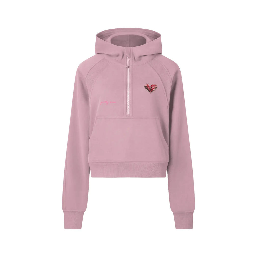 Women Cropped PRETTY PAIN Half-Zip Hoodie