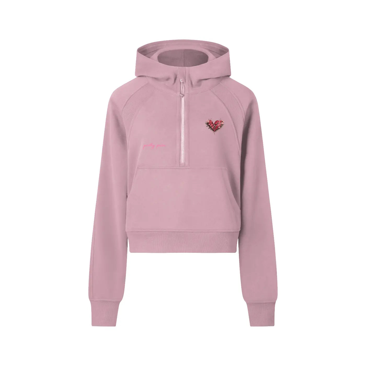 Women Cropped PRETTY PAIN Half-Zip Hoodie