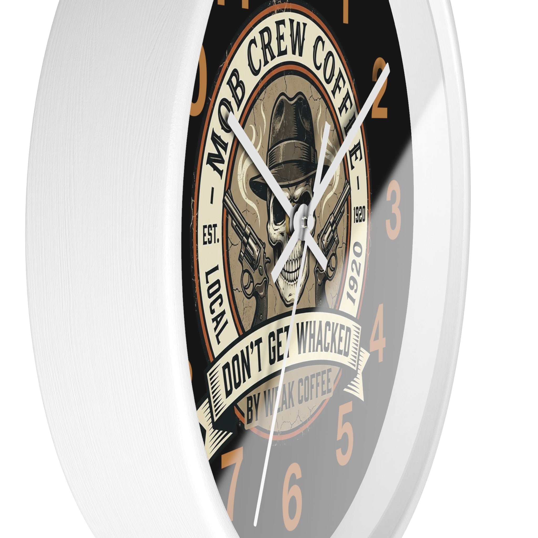 Mob Crew Coffee Wall Clock  “Don’t Get Whacked by Weak Coffee” Vintage Skull Clock