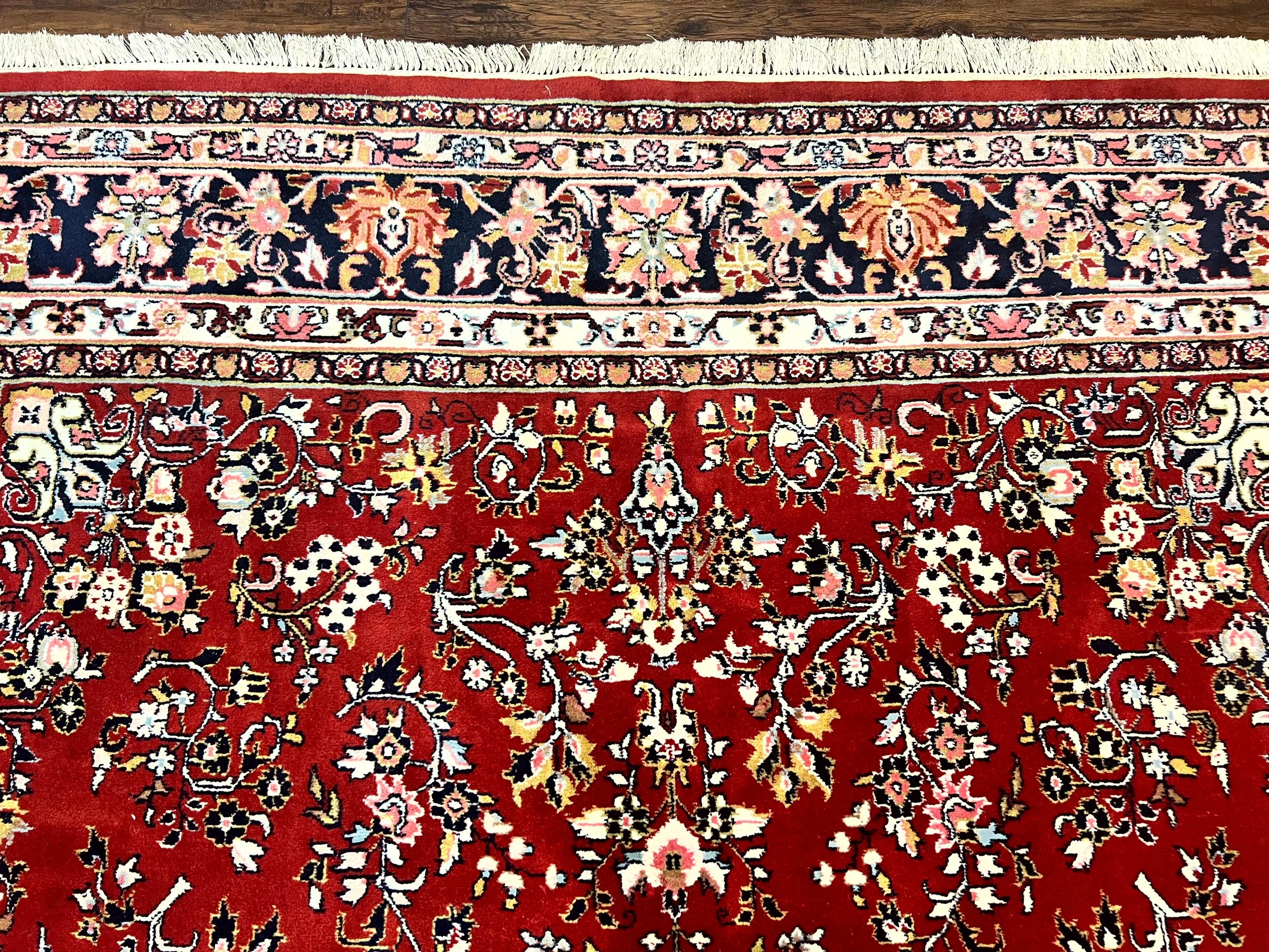 Indo Persian Sarouk Rug 8x10, Red, Floral Allover, Handmade Vintage Wool Carpet, Traditional Rug
