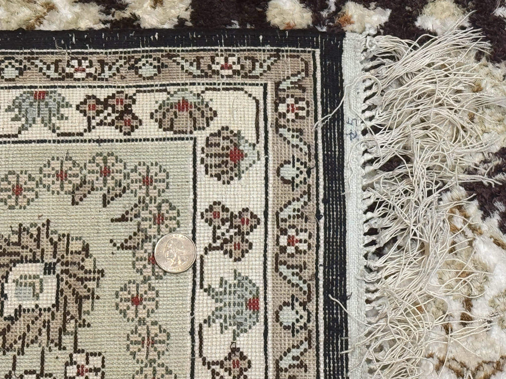 Indian Kashmiri Silk Rug 10x14, Floral Medallion