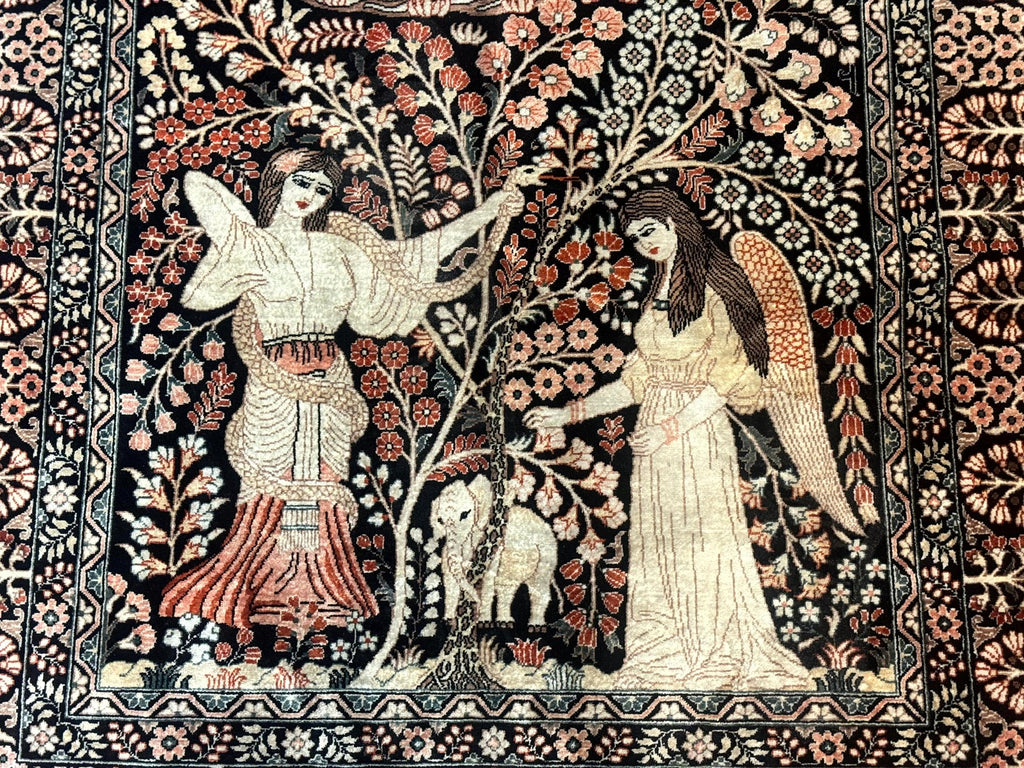 Stunning Sino Persian Pictorial Rug 2.7 x 4, Garden of Eden Adam & Eve Tree of Life Design, Extremely Fine 580 KPSI, Masterpiece