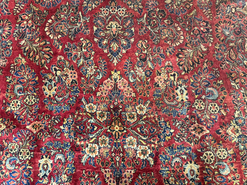 Persian Sarouk Rug 10x18, Palace Size Antique Persian Carpet, Wool, Red, Floral, Handmade Traditional Persian Rug, Extra Large Rug