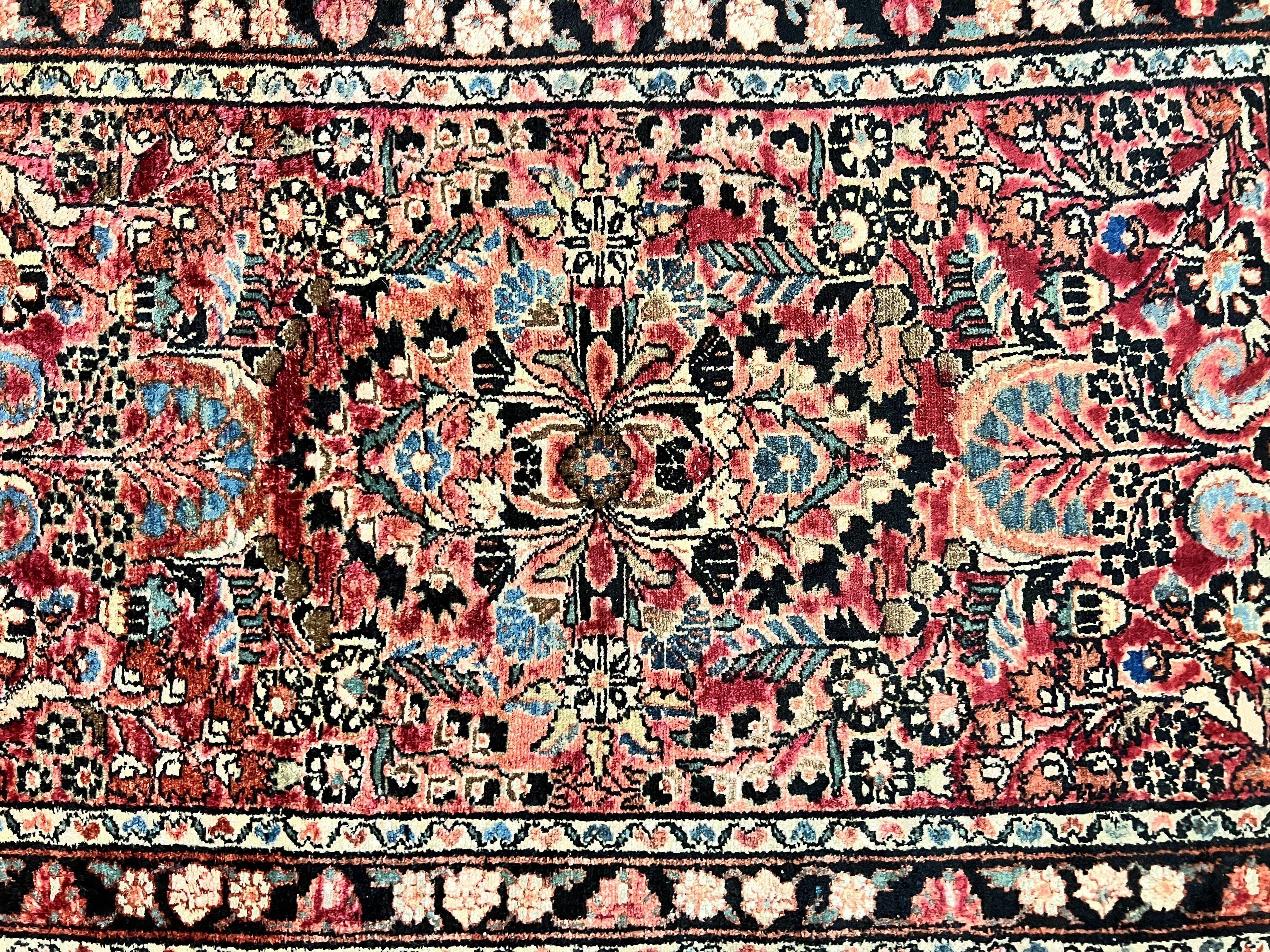 Small Antique Persian Rug 2.6 x 4, Red Floral Handmade 1920s Wool Rug, Persian Hamadan Lilian Rug