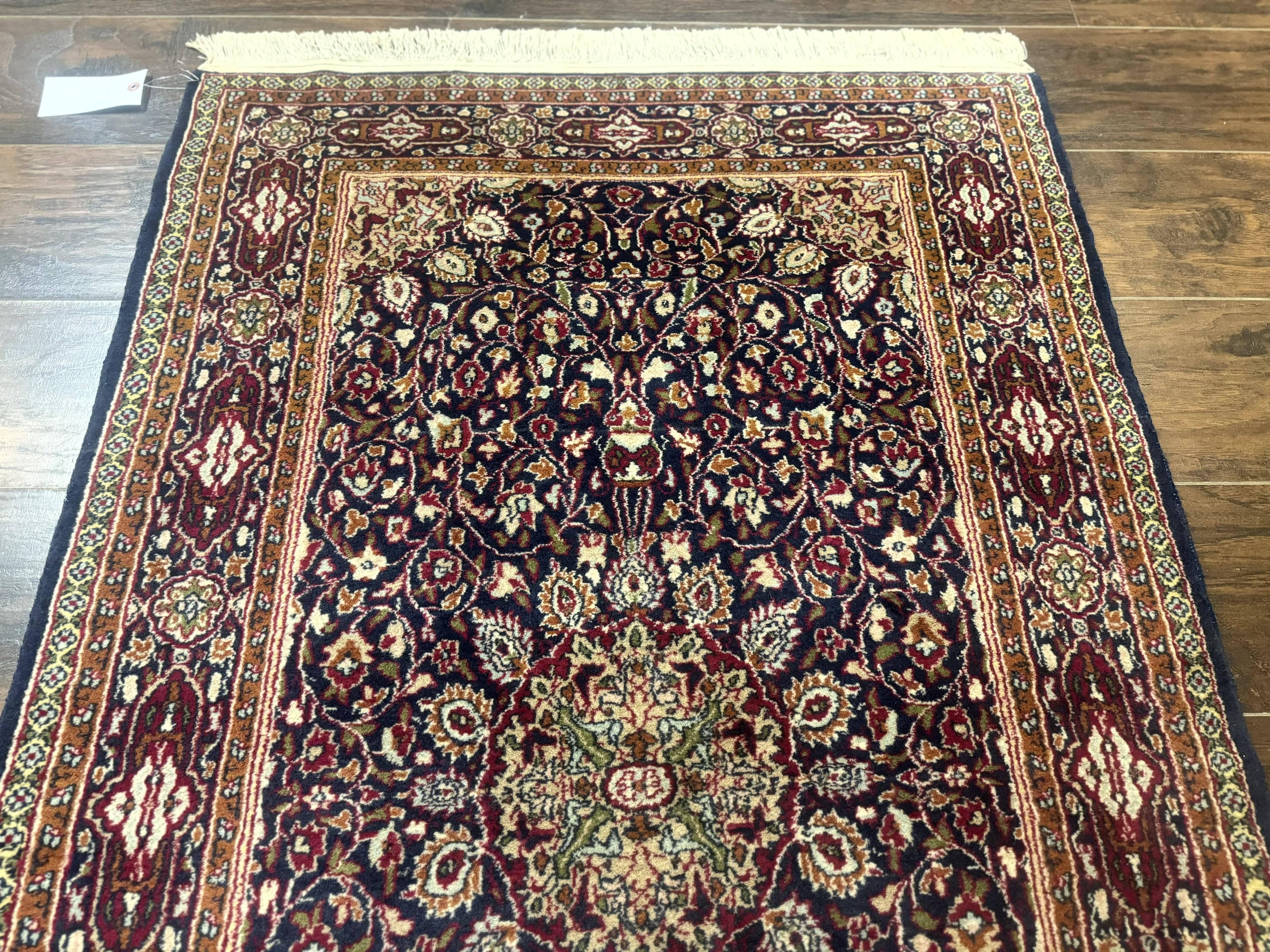 Indo Kashmiri Rug 3x5, Navy Blue, Very Fine 400 KPSI, Pair B