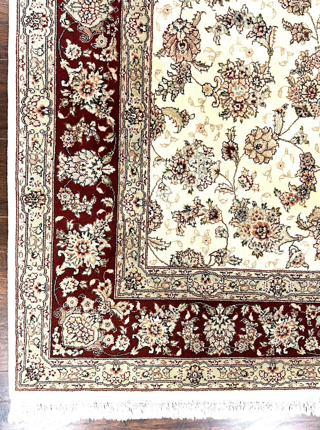 Pak Persian Rug 6x9, Floral Allover Carpet 6 x 9 ft, Cream and Maroon Hand Knotted Wool and Silk Fine Oriental Rug, Traditional Vintage Rug