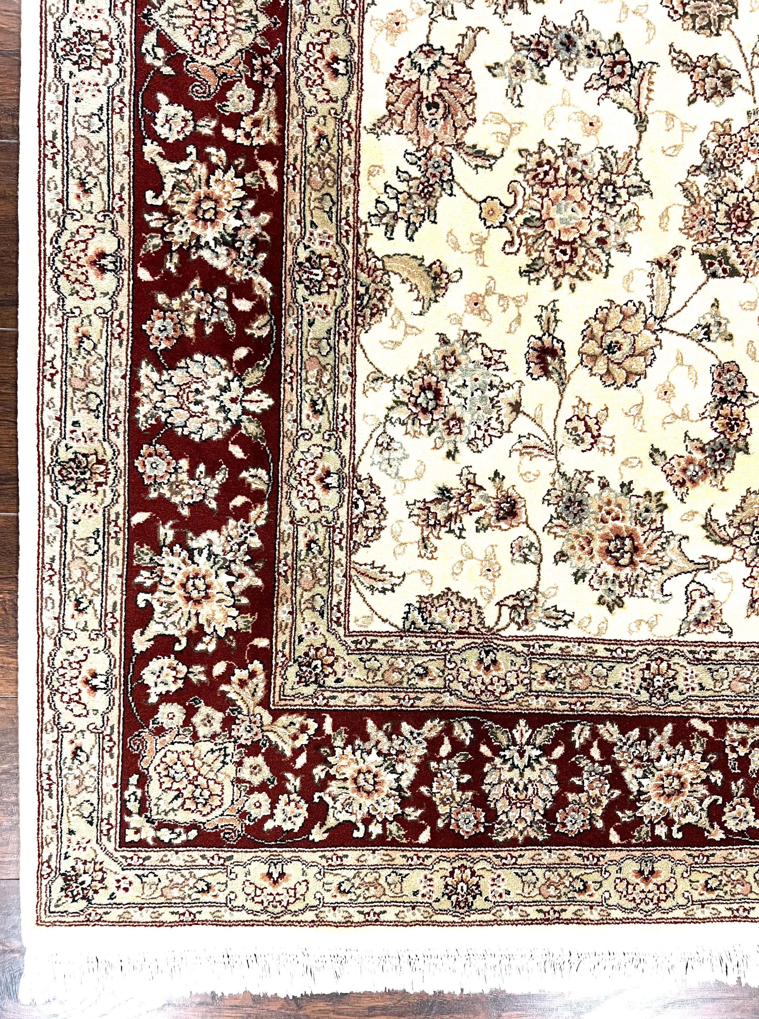 Pak Persian Rug 6x9, Floral Allover Carpet 6 x 9 ft, Cream and Maroon Hand Knotted Wool and Silk Fine Oriental Rug, Traditional Vintage Rug