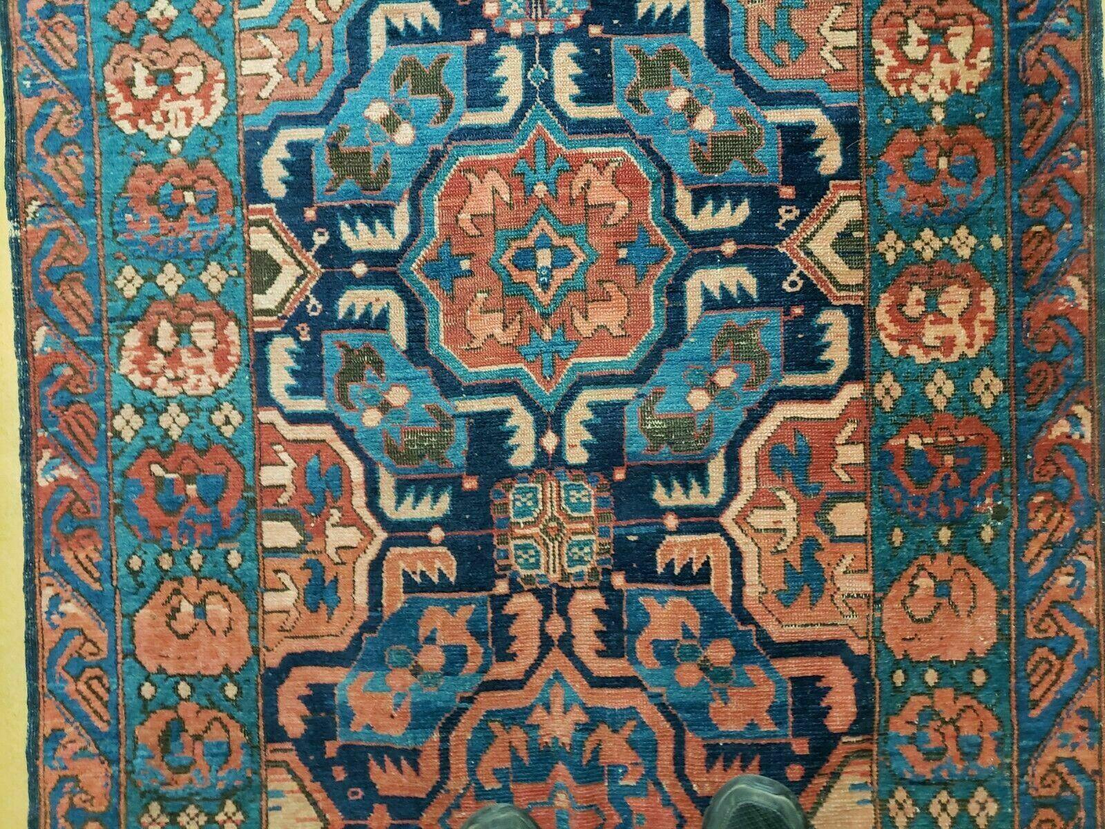 3'10" X 10' Antique Caucasian Seychor Rug Hand Made Wool Carpet Organic Dye Nice