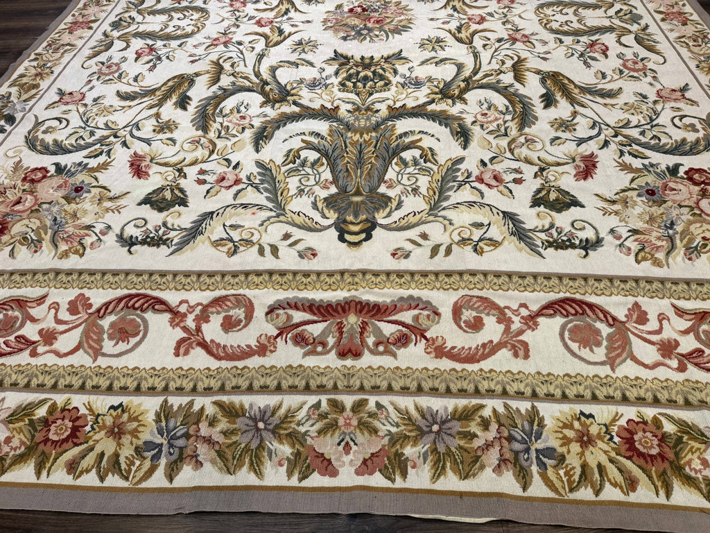 Aubusson Needlepoint Rug 10x14, Elegant European French Carpet, Vintage Carpet