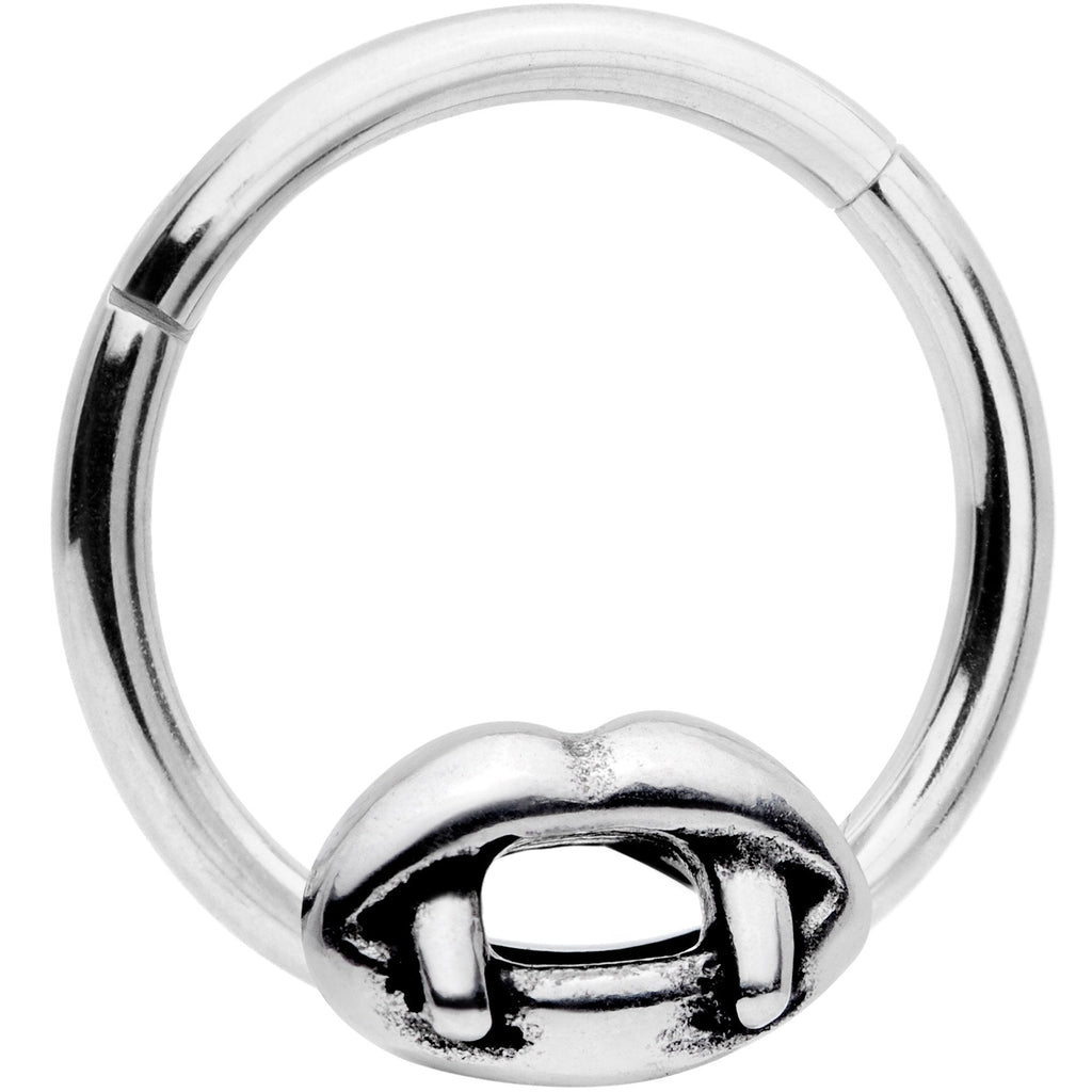 16G 3/8 Halloween Vampires Kiss Fangs Hinged Segment Ring
