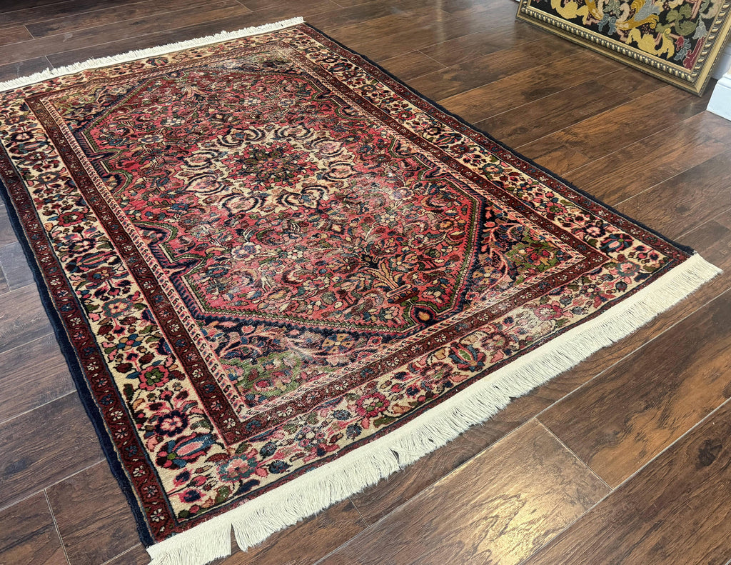 Antique Persian Malayer Rug 4'7" x 6'6" – 1920s Tribal Red Wool Carpet