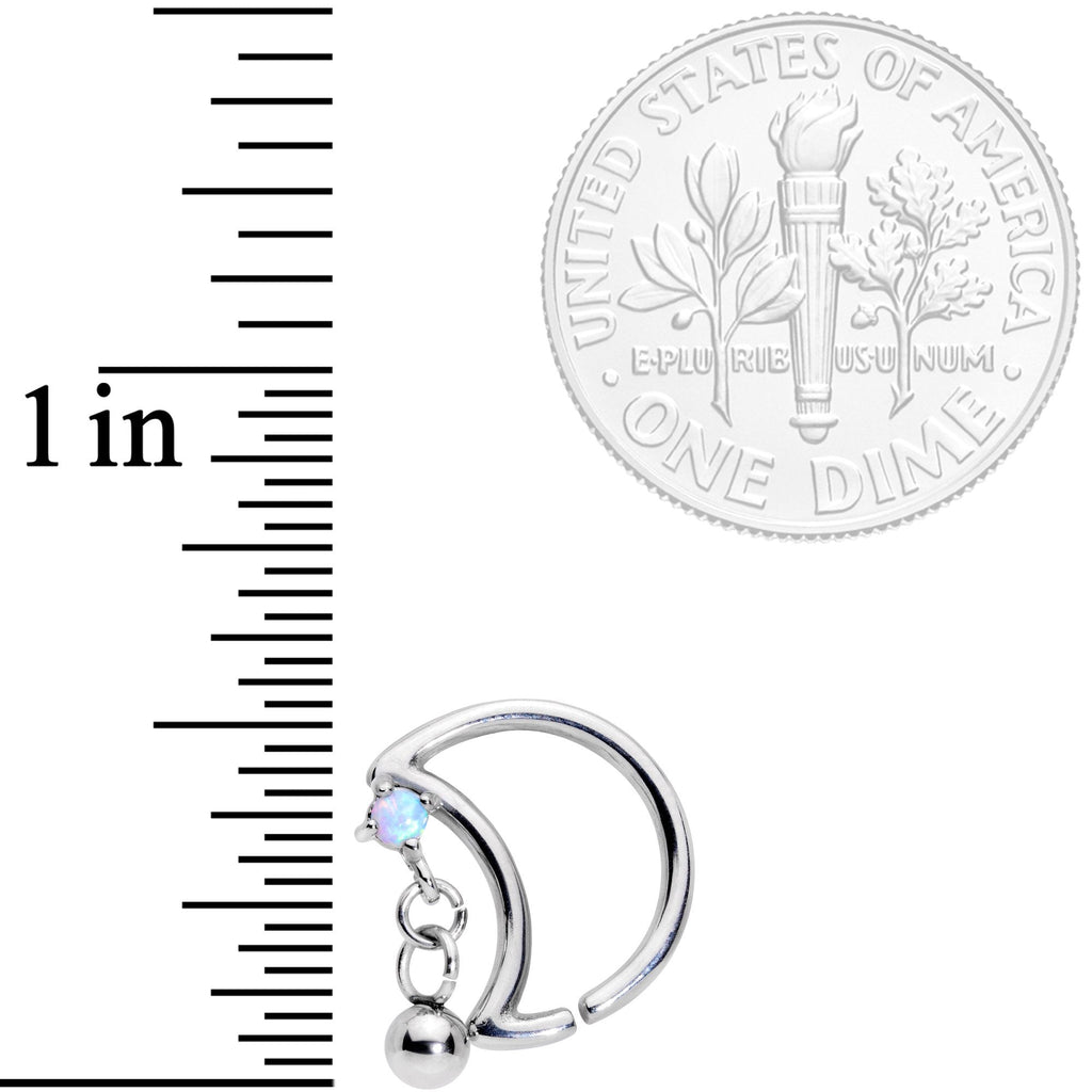 16G 3/8 White Faux Opal Crescent Moon Right Ear Closure Ring
