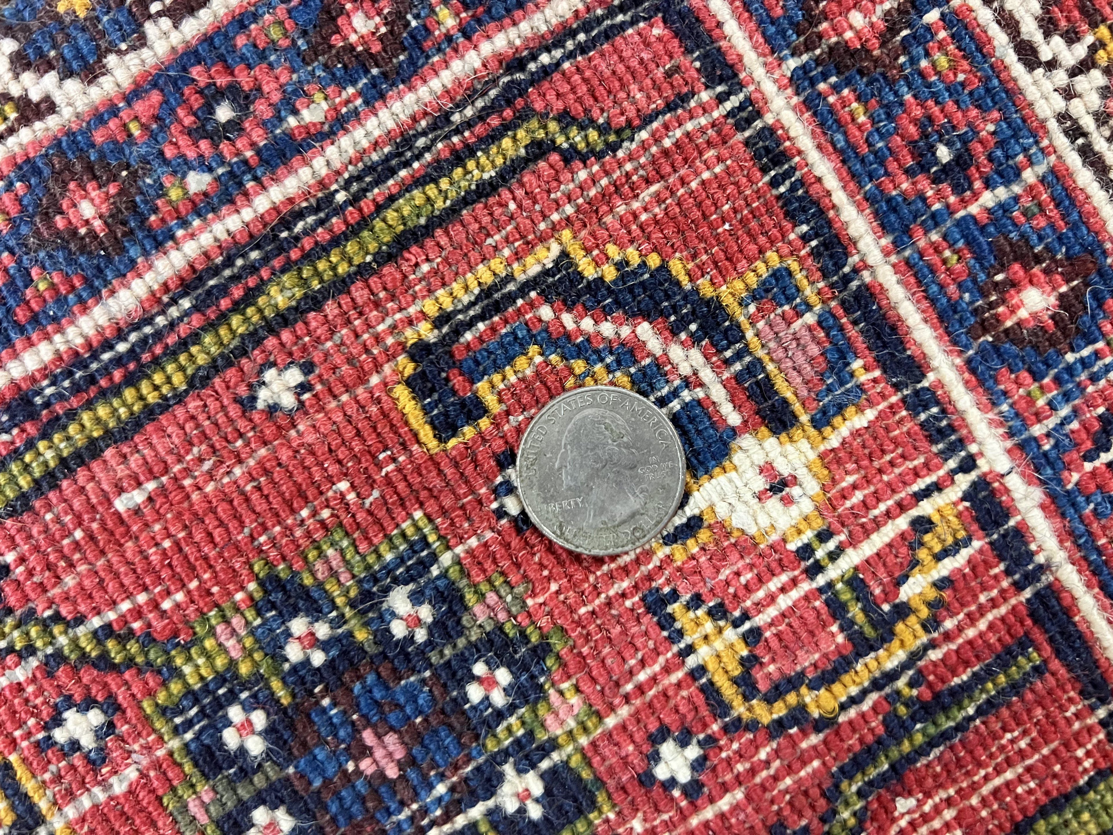 Persian Bidjar Rug 8x11, Floral Bouquets, Blue Black Red Pink, Handmade Hand Knotted Vintage Semi Antique Oriental Carpet