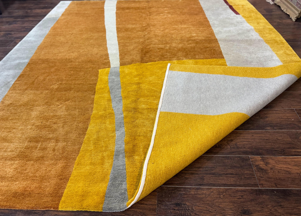 Modern Tibetan Rug 9x10, Wool Handmade Tibetan Area Rug, Abstract Multicolor