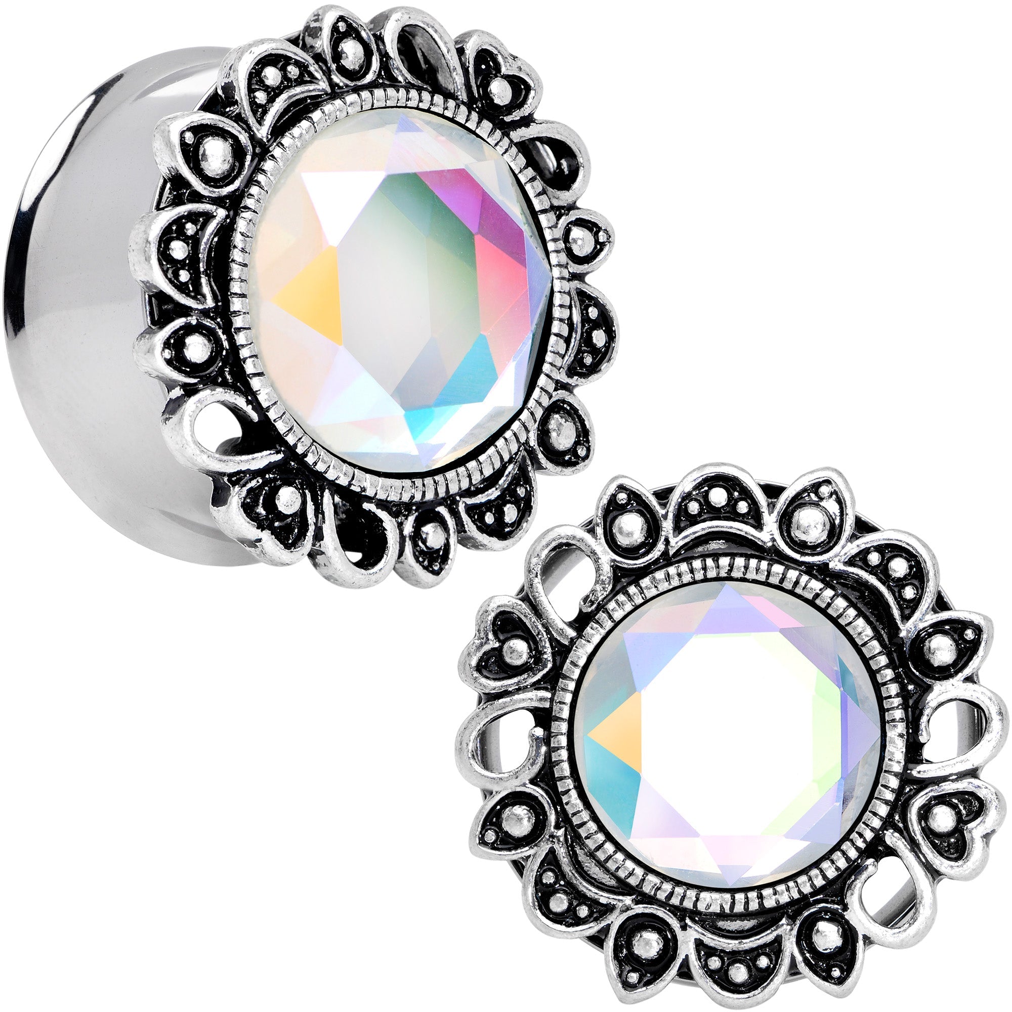 Aurora Gem Filigree Flower Double Flare Plug Set 2G to 1 Inch