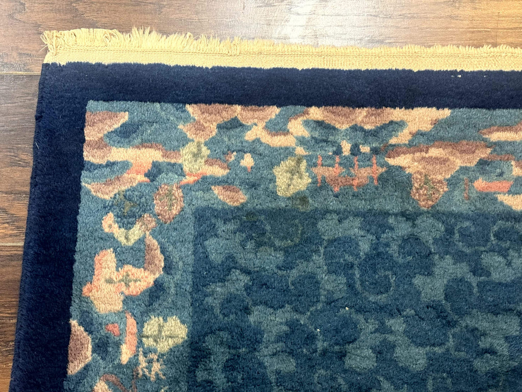 Blue Chinese Rug 2.6 x 4, Fete Rug, Peking Rug, Chinese Wool Rug, Art Deco Carpet
