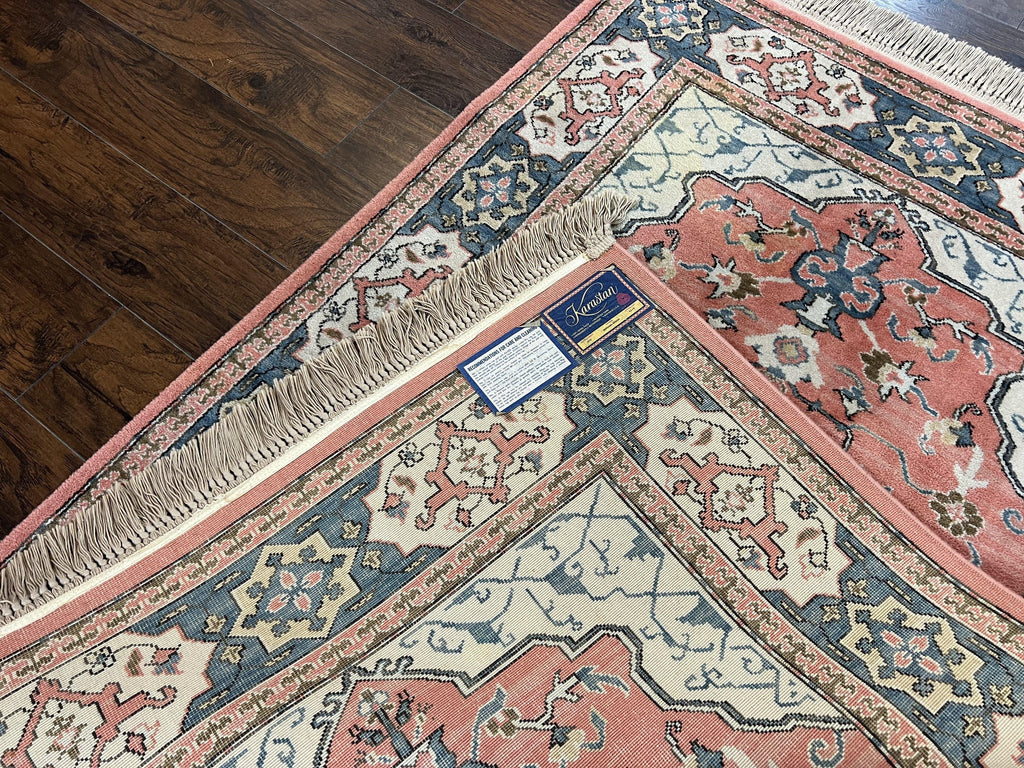 Karastan Rug 4x6 Bergama Design #737, Karastan Area Rug, Vintage Wool Karastan Carpet, Original Collection 700 Series, Salmon Red Light Blue