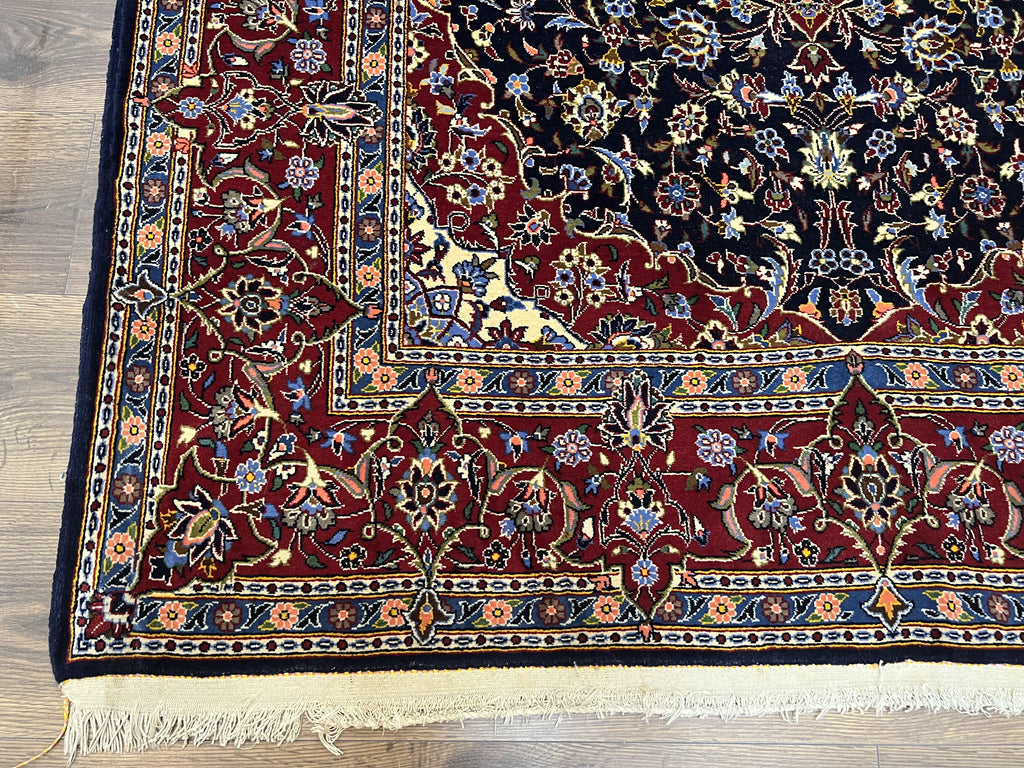 Dark Blue Persian Rug 5x8, Kork Wool Semi Antique Kashan Carpet, Very Fine Lachak Toranj Rug, Hand Knotted Floral Medallion Rug, 5 x 8 Oriental Rug