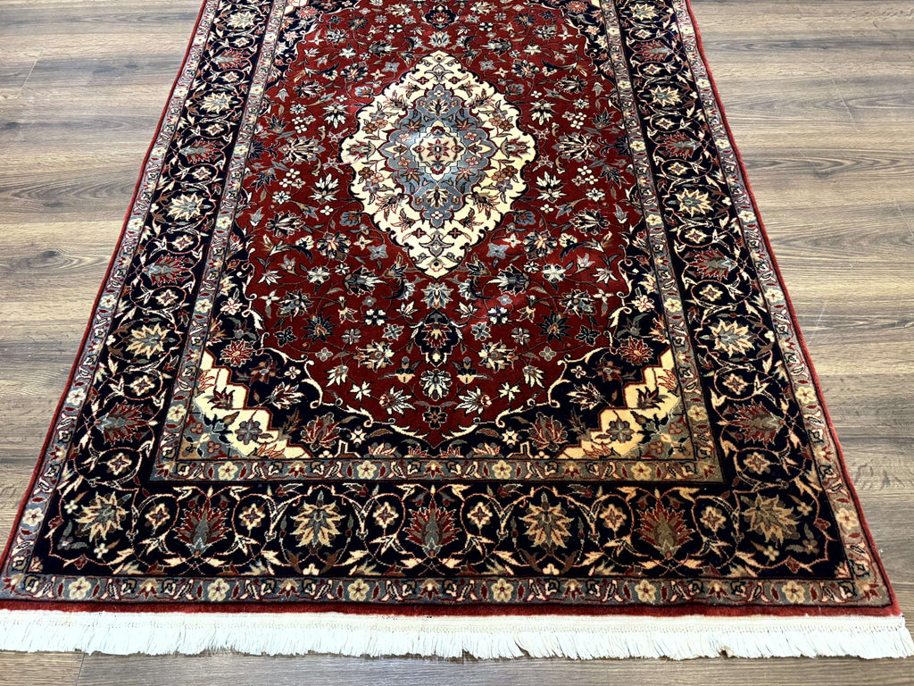 Sino Persian Rug 4x6, Traditional Wool Hand Knotted Carpet, Red Navy Blue, 225 KPSI