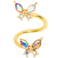 14G 3/8 Aurora Gem Gold Tone Butterfly Spiral Twister Belly Ring