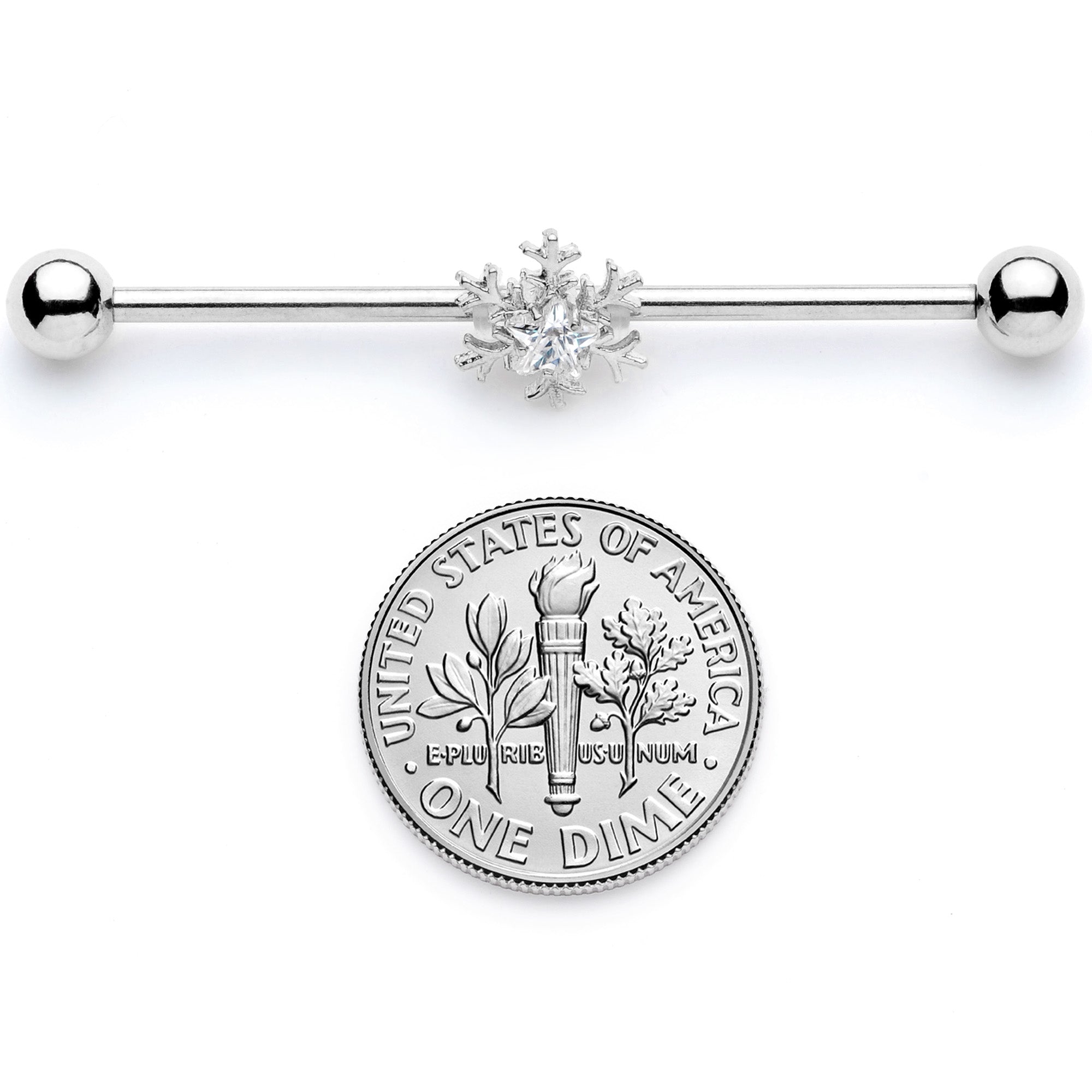 14G Clear Gem Snowflake Industrial Barbell 38mm
