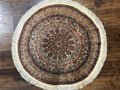Round Silk Rug 3x3, Extremely Fine 580 KSPI, Sino Persian Round Handmade Carpet, Silk on Silk