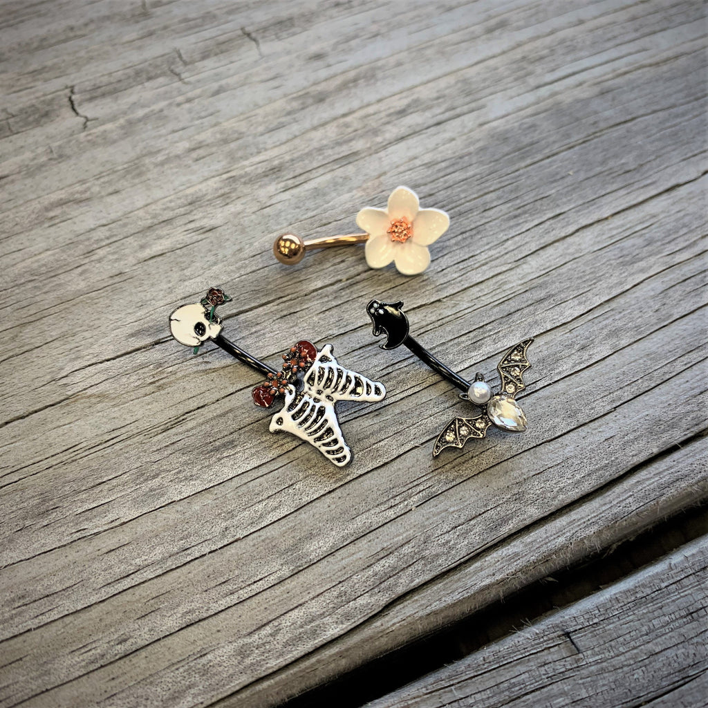 Rose Gold Tone Spring Blossom Pretty White Flower Belly Ring