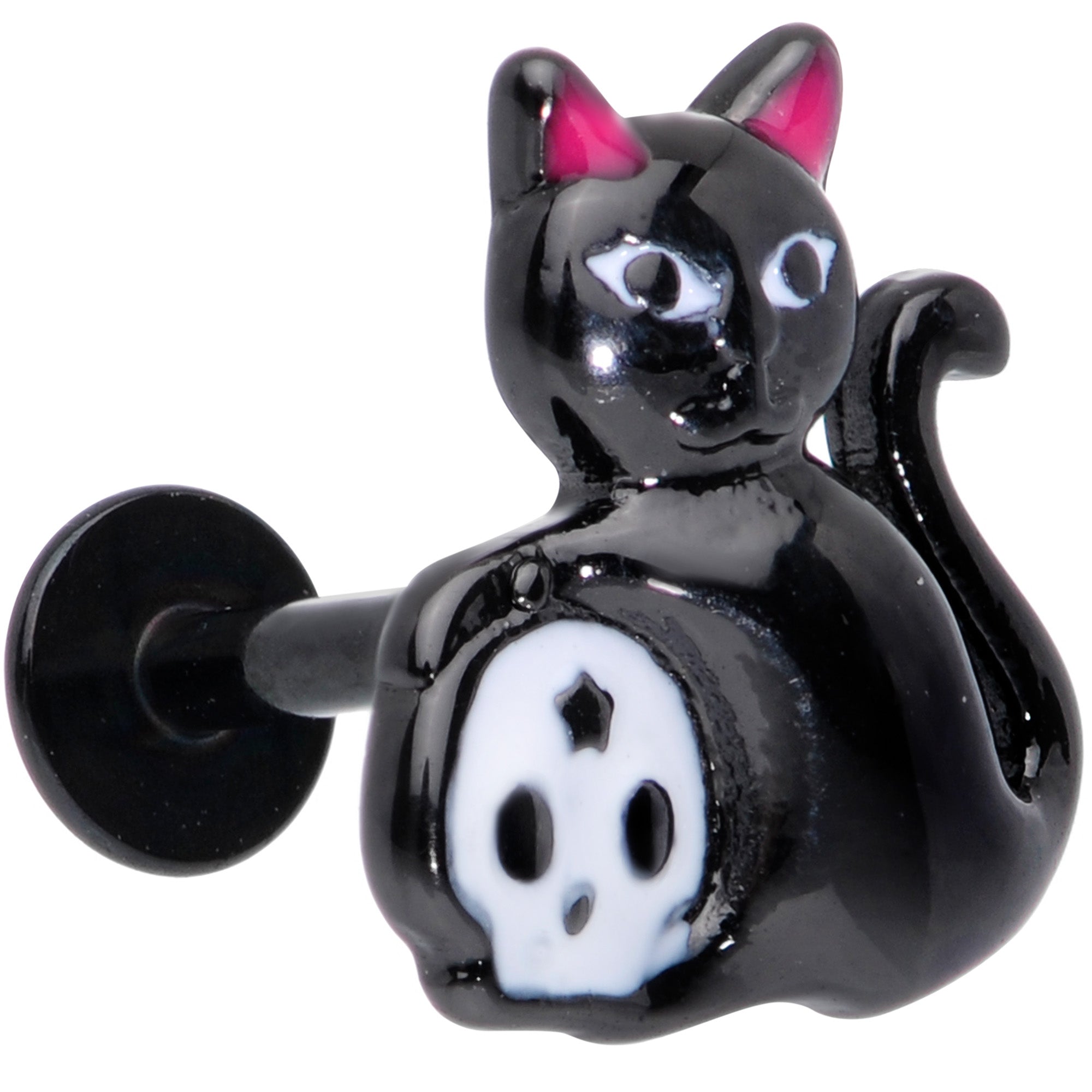 16G 5/16 Black Cat Skull Halloween Labret Monore Tragus