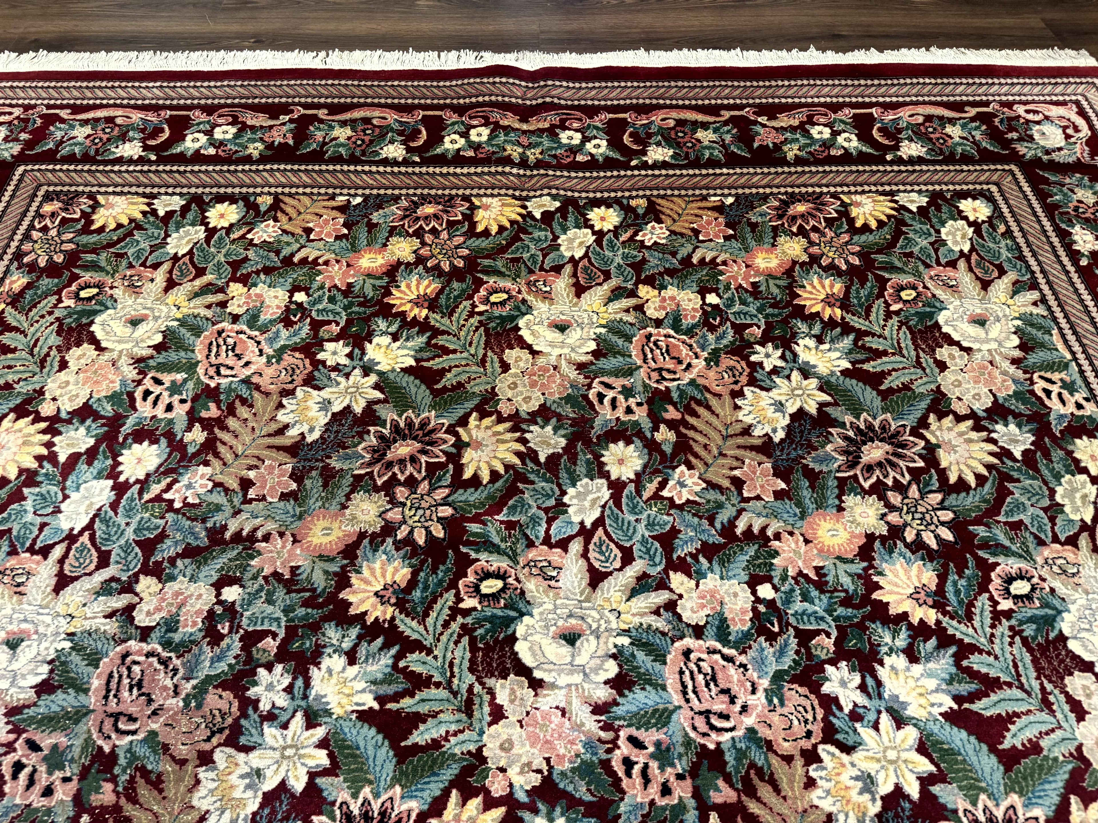 Pakistani Rug 9x12 William Morris Maroon Vintage Floral Wool