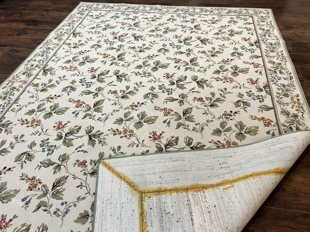 Vintage Stark Carpet 7x10, Ivory and Green, European Aubusson Design, Allover Pattern, Stark Rug