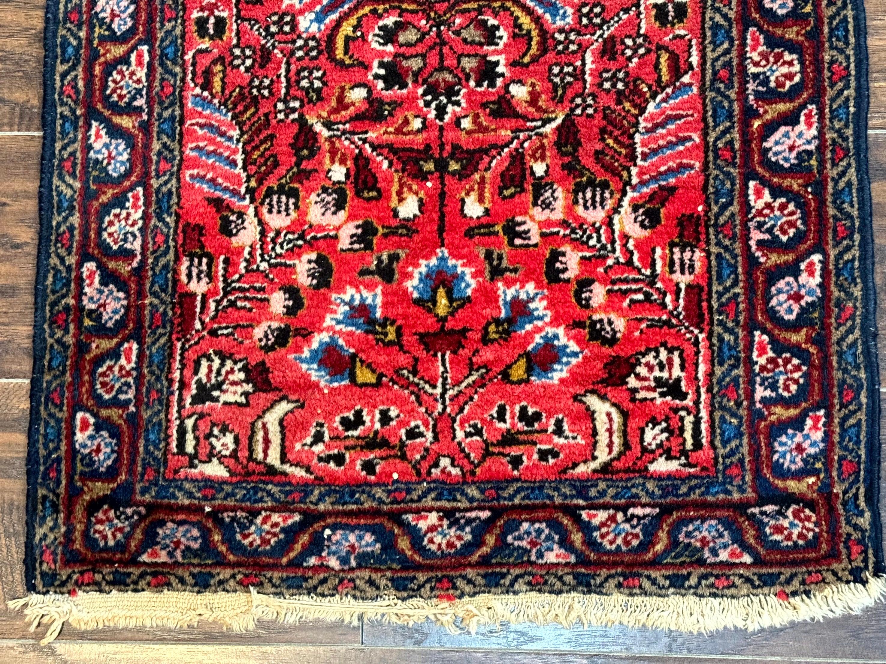Small Antique Persian Tribal Rug 2x3, Red, Floral, Handmade, Hamadan Rug