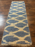 Modern Jute Runner Rug 2.9 x 7.9, Beige and Blue, Handwoven, Kaleen Rug