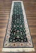 Pak Persian Runner Rug 2.6 x 10, Dark Green and Beige, Floral Allover