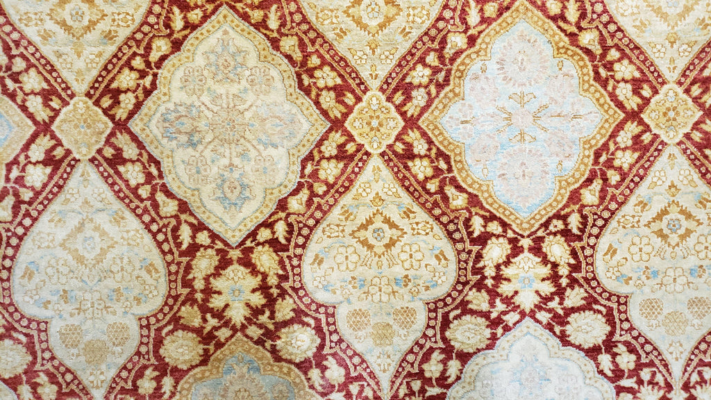 9x12 Peshawar Rug Pakistani Oriental Carpet Sky Blue and Red Wool Vintage Master Bedroom Rug Hand-Knotted Living Room Rug Dining Room Rug