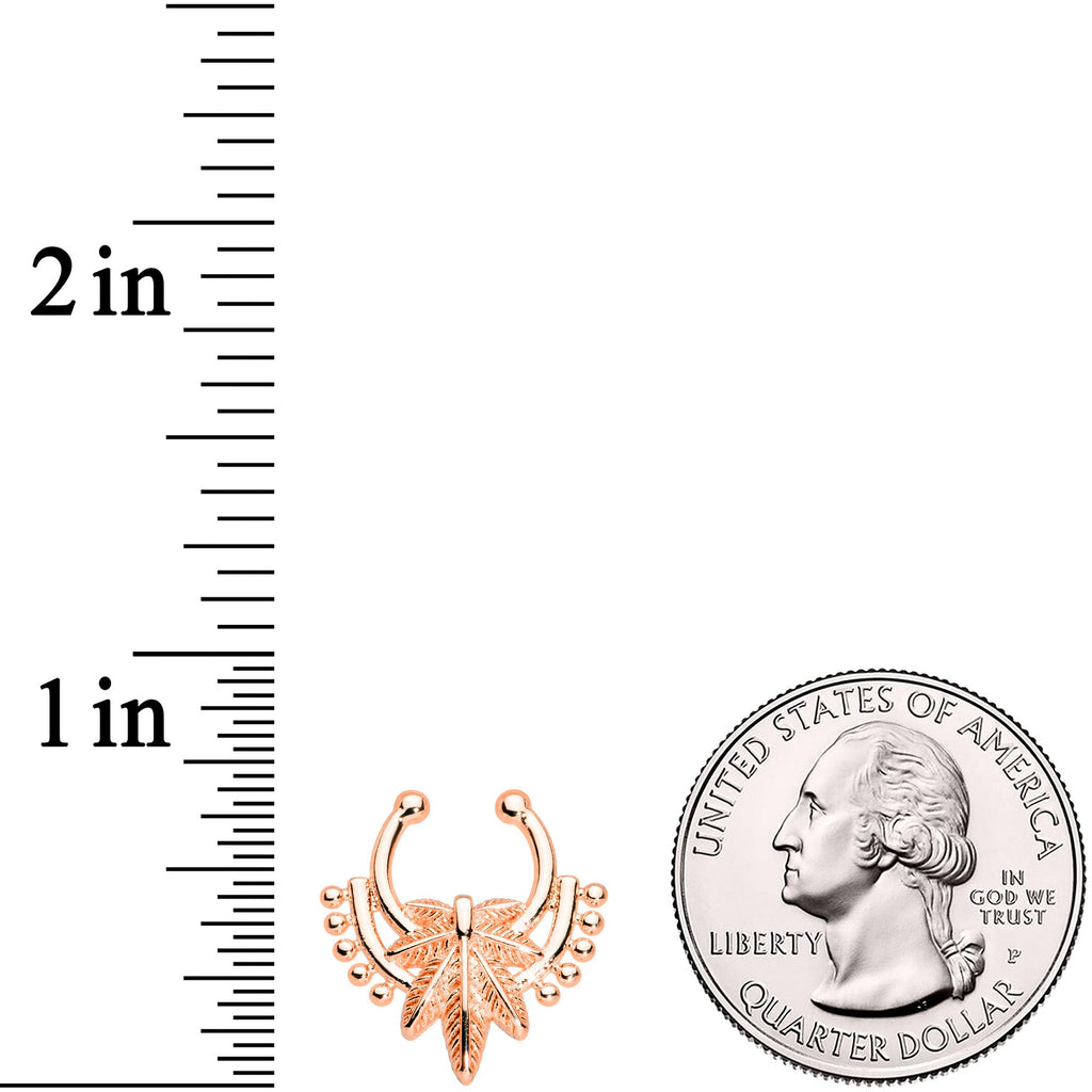Rose Gold Tone Ornate Pot Leaf Clip On Fake Septum Ring