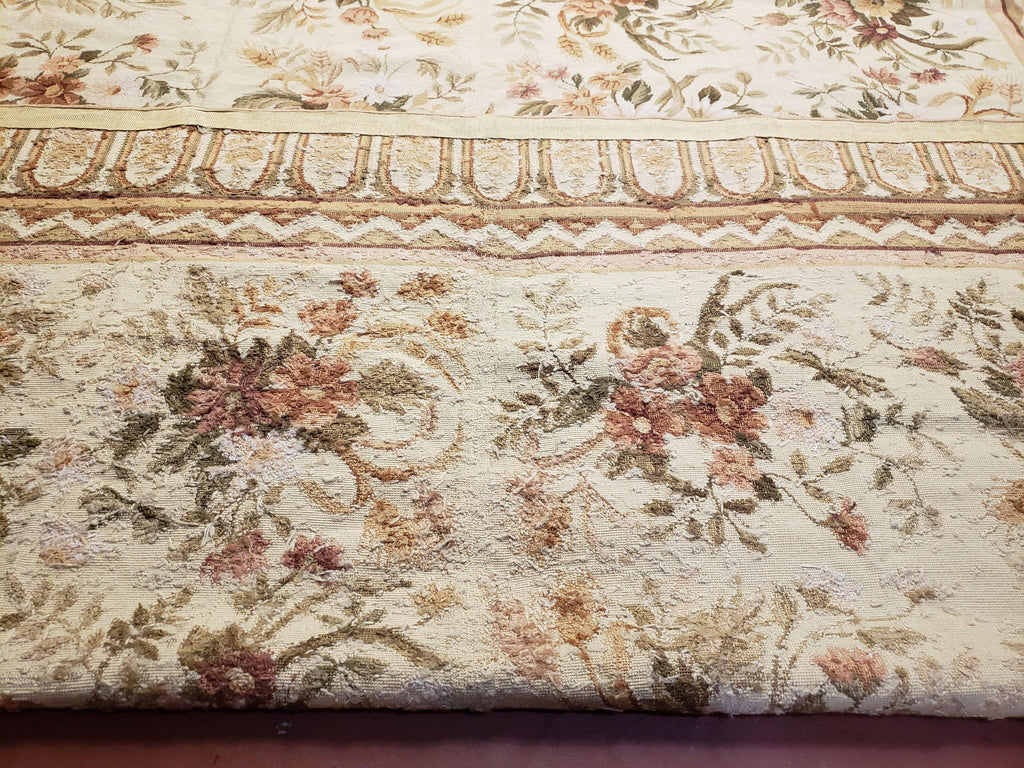 Needlepoint Rug 8x10 Aubusson Rug Victorian Floral Rug Handmade French Style French Decor Garden Panel Beige 8 x 10 Area Rug 100% Wool