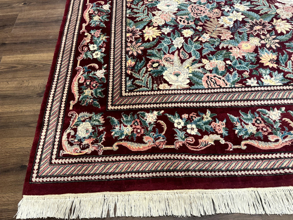 Pakistani Rug 9x12 William Morris Maroon Vintage Floral Wool