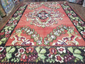 Karabakh Rug 8x11, Caucasian Kilim Rug, Vintage Antique Turkish Anatolian Azerbaijani Carpet, Wool Red & Black Hand-Woven 8 x 11 Living Room