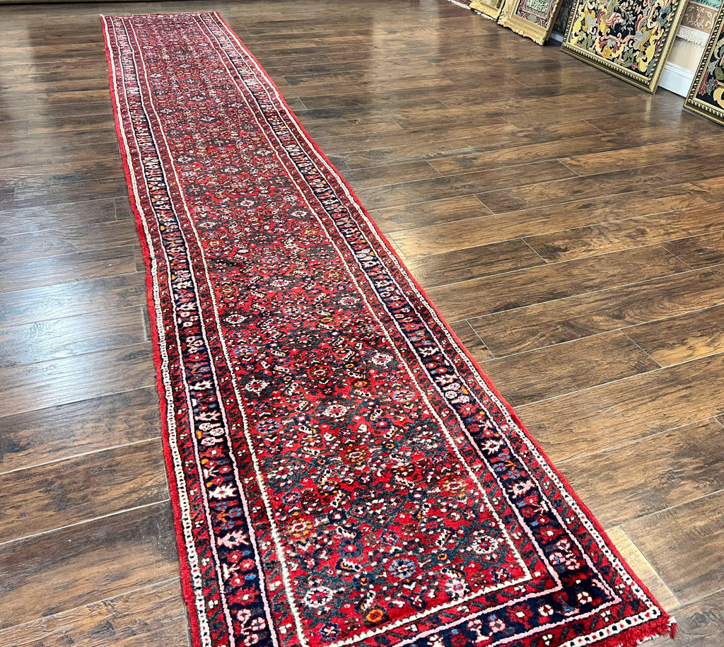 Long Persian Runner Rug 2.9 x 17, Red Handmade Wool Rug for Hallway, Antique Persian Carpet, 17ft Runner, Persian Hamadan Dargazine Rug